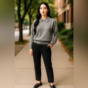 H&M Gray Knit Sweater Long Sleeve XL Women Scoop Neck‎ Pearls Office Minimalist